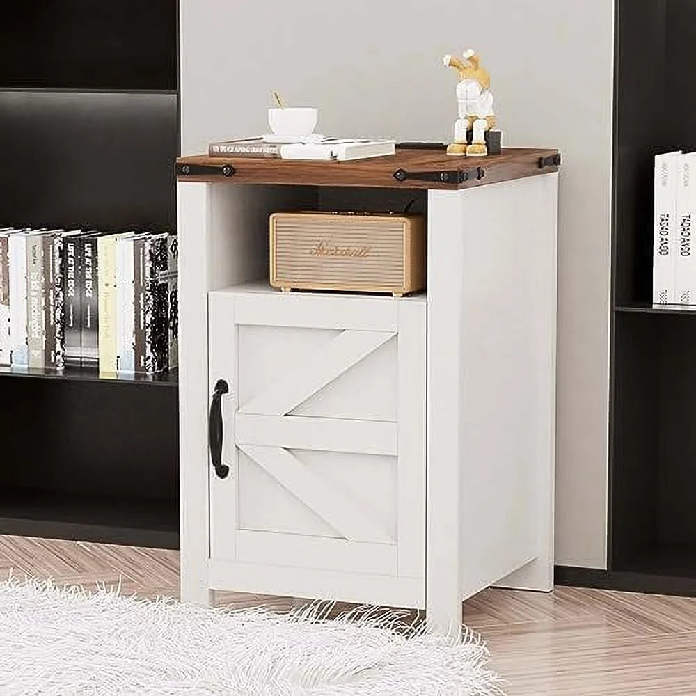 White Wooden Nightstand End Table with USB and Socket Set of 2 O70080