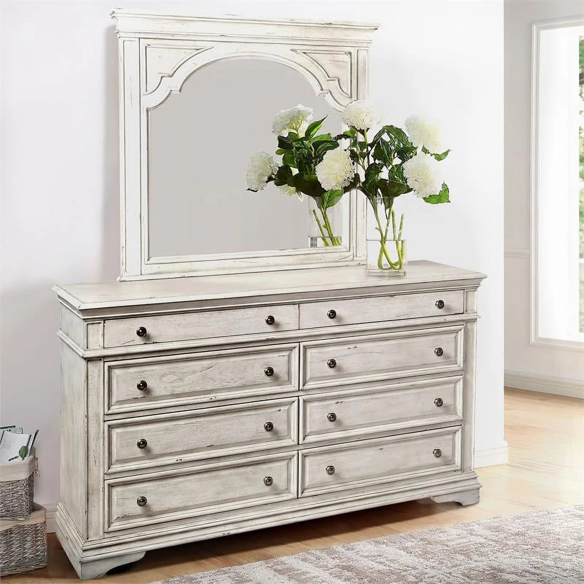 Rustic Ivory Wood 8-drawer Dresser V38336