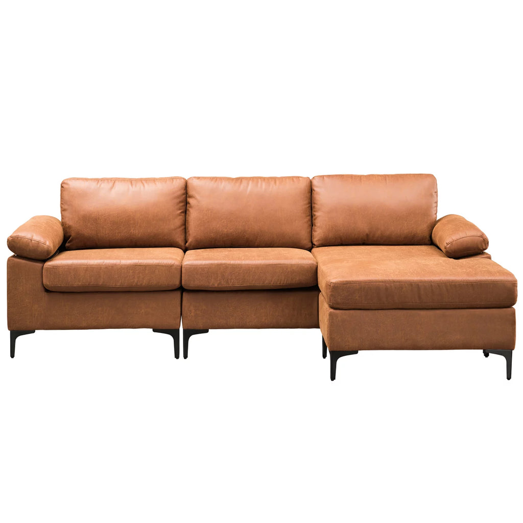 100" Convertible Sectional Sofa L Shaped Suede Couch L176205