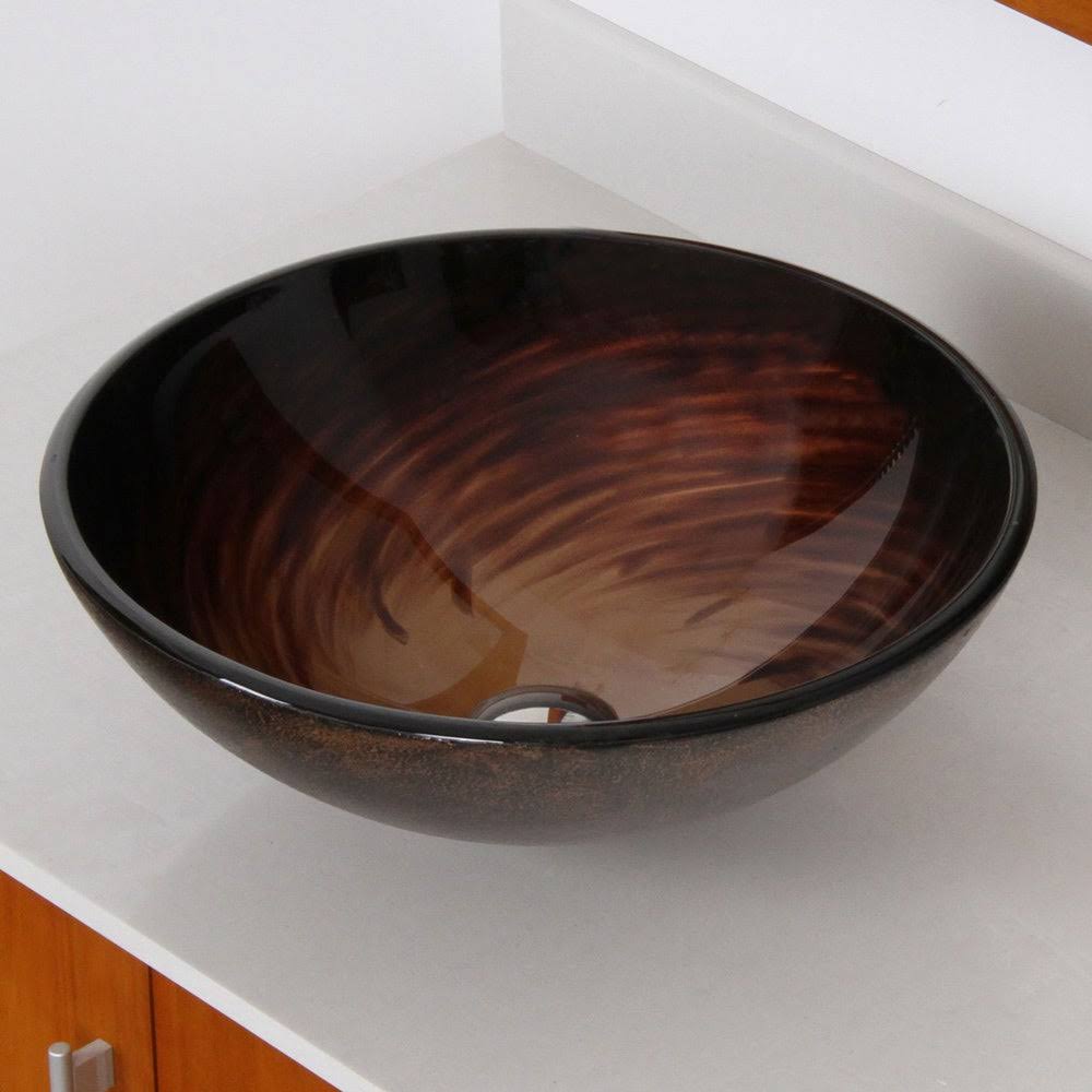 Brown Glass Vessel Sink and Waterfall Faucet J790412
