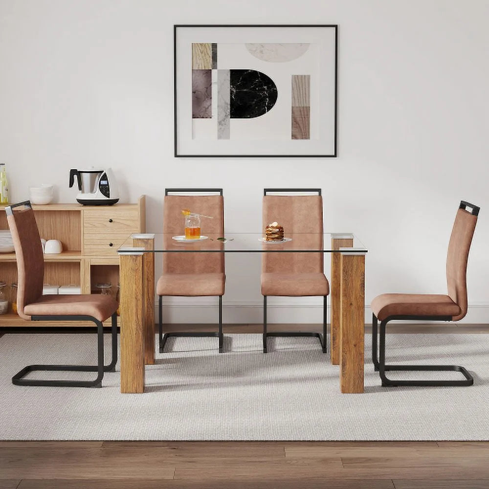 1 Table 4 Chairs Modern Minimalist Glass Dining Table Set Y958