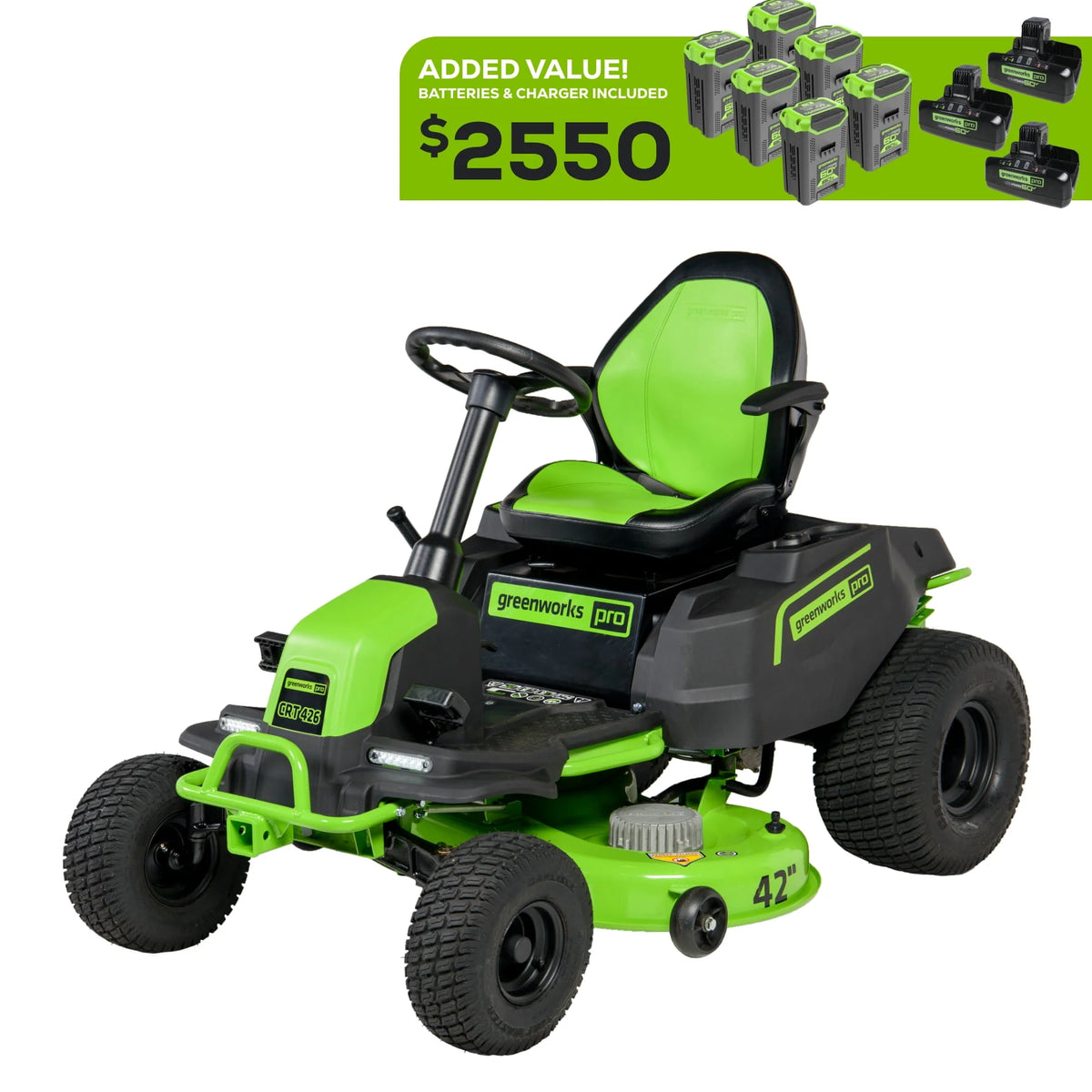 60V 42 Cordless Battery Riding Lawn Mower with 8.0Ah Batteries R766