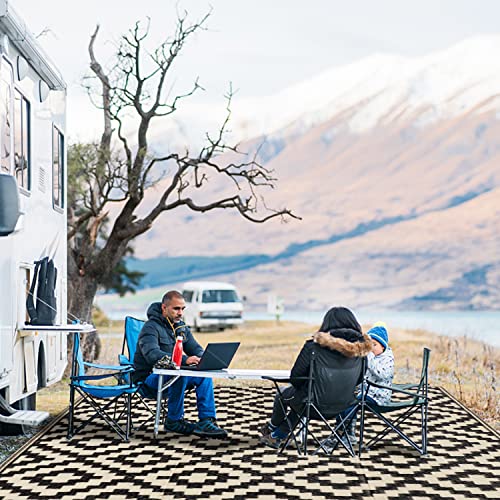 Waterproof Reversible Outdoor Rug 5x8 ft Black & Beige Q5411