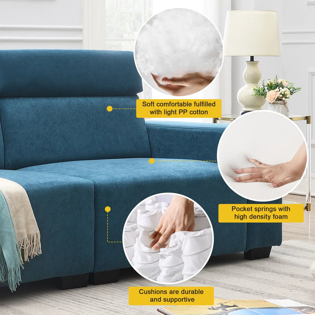 2-Seater Velvet Sectional Sofa with Adjustable Headrest K182329