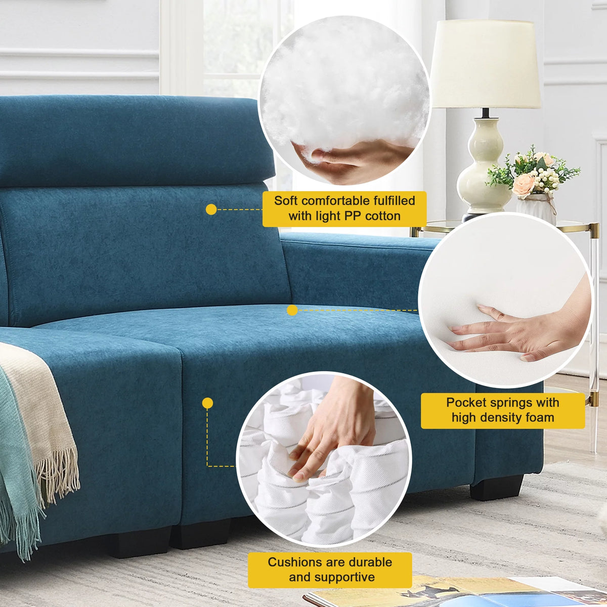2-Seater Velvet Sectional Sofa with Adjustable Headrest K182329