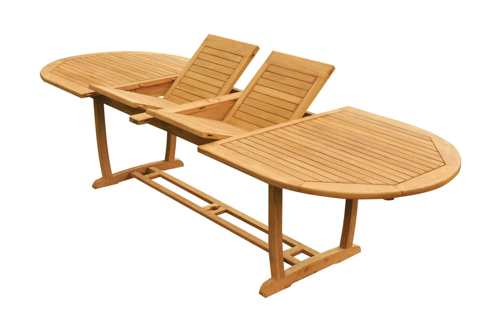 Grade-A Teak 7 Pc Dining Set with 6 Seater Oval Trestle Leg Table and 6 Stacking Arm Chairs Z42503