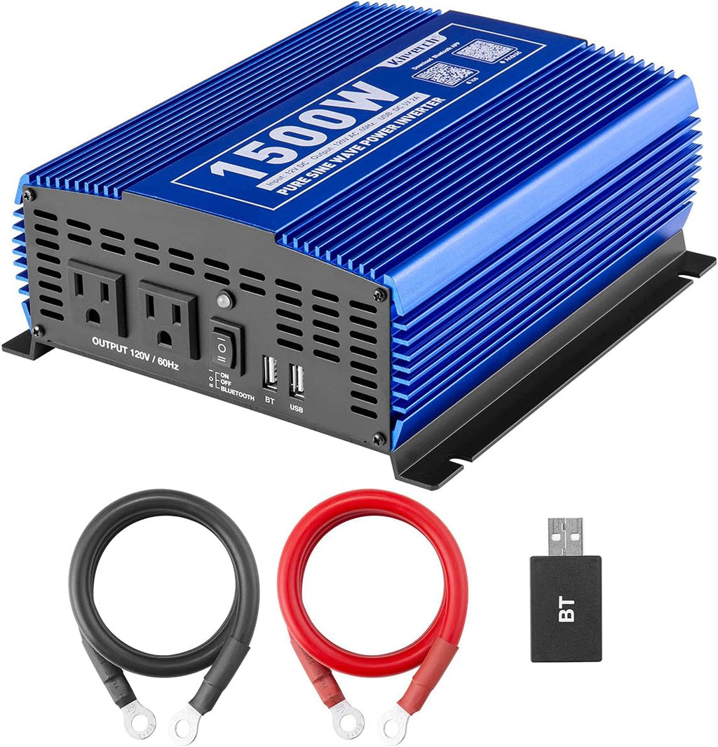 1500W Pure Sine Wave Power Inverter 12V DC to 110V AC with Bluetooth H5239