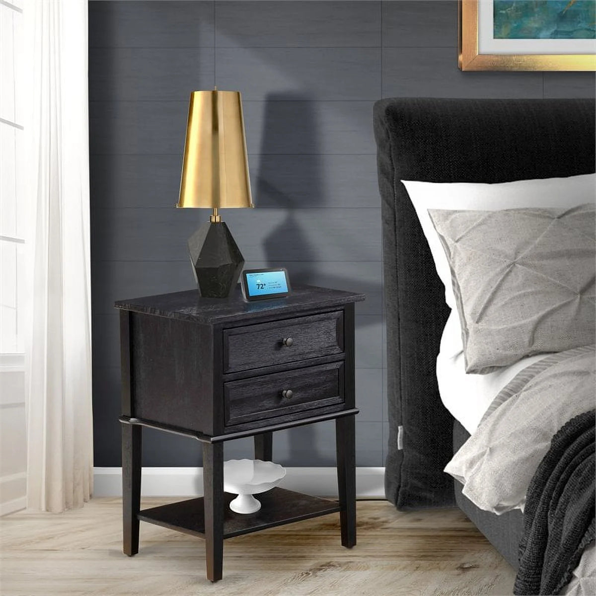 16" Wood Nightstand with 2 Drawers S2065