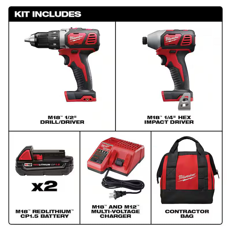 18V Cordless Drill Driver Impact Driver Combo Kit 2-Tool with 50PC Bit Set X358
