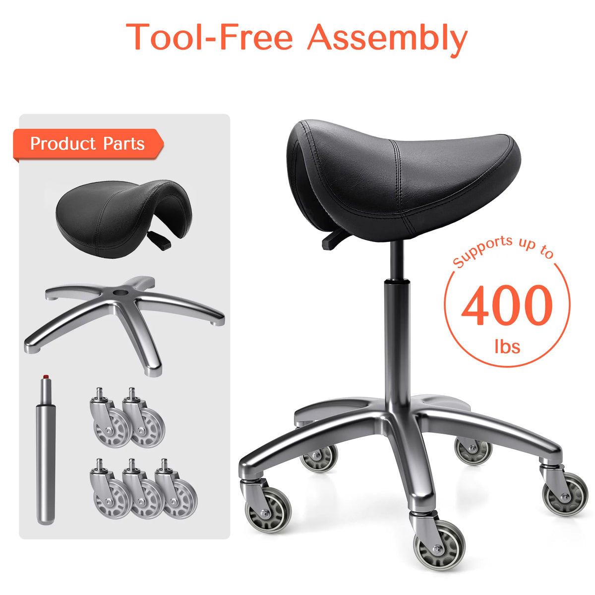 Black Ergonomic Saddle Stool with Wheels G925077
