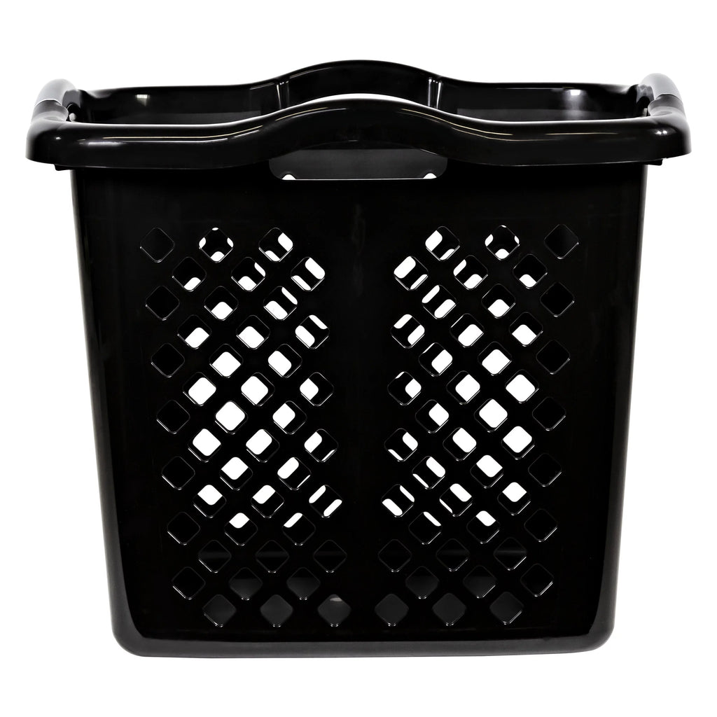 Black 2 Bushel Plastic Laundry Basket with Handles, 2 Pack X345181