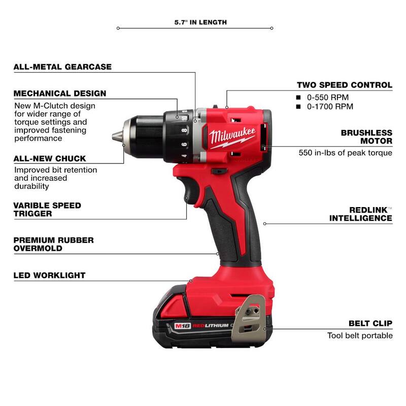18V Lithium-Ion Brushless Cordless Compact Drill/Impact Combo Kit (2-Tool) with Brushless Grinder Z12046