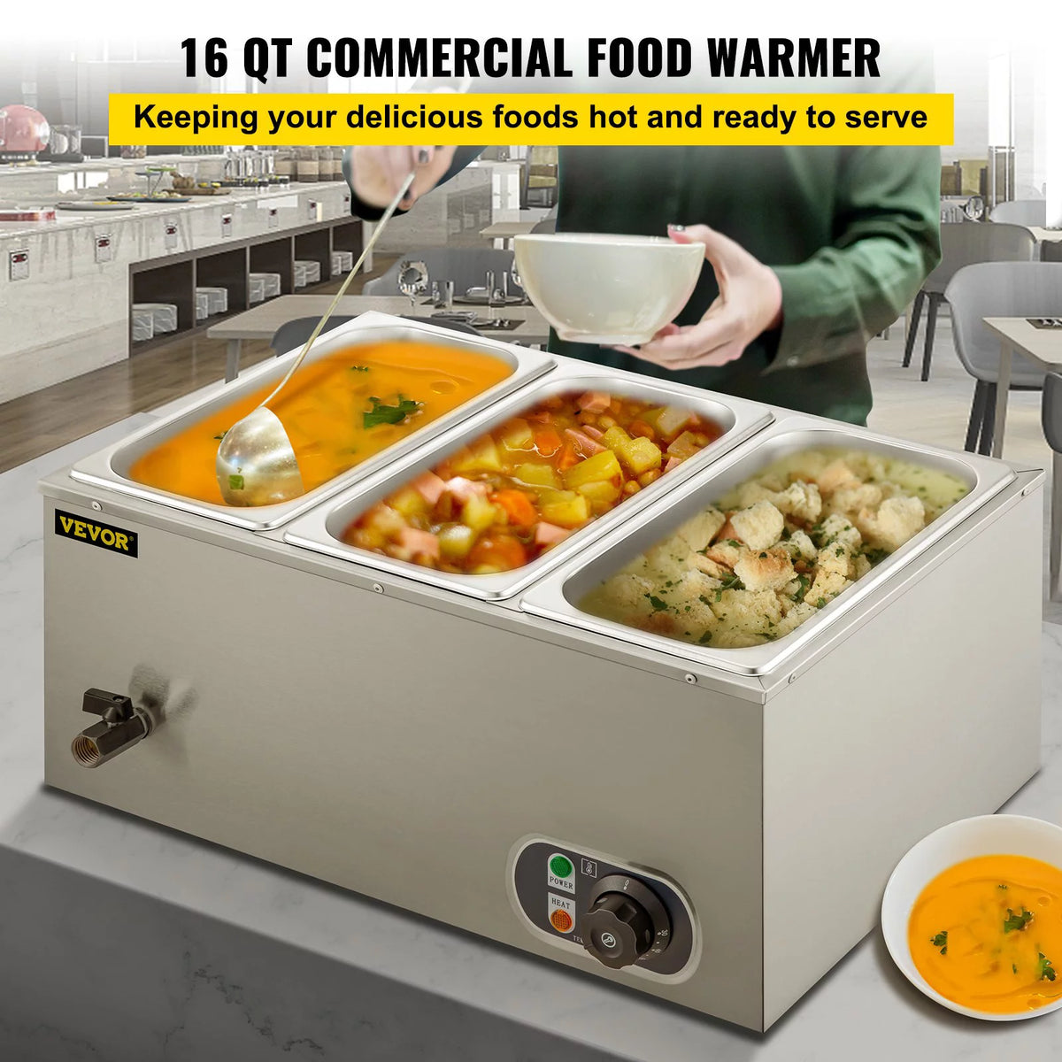 Food Warmer Bain Marie Steam Table 3-pan 850w K6013