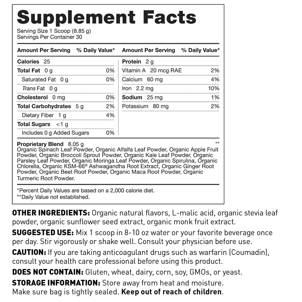 Organic Greens Powder Superfood Juice 270 Grams 30 Servings N76580