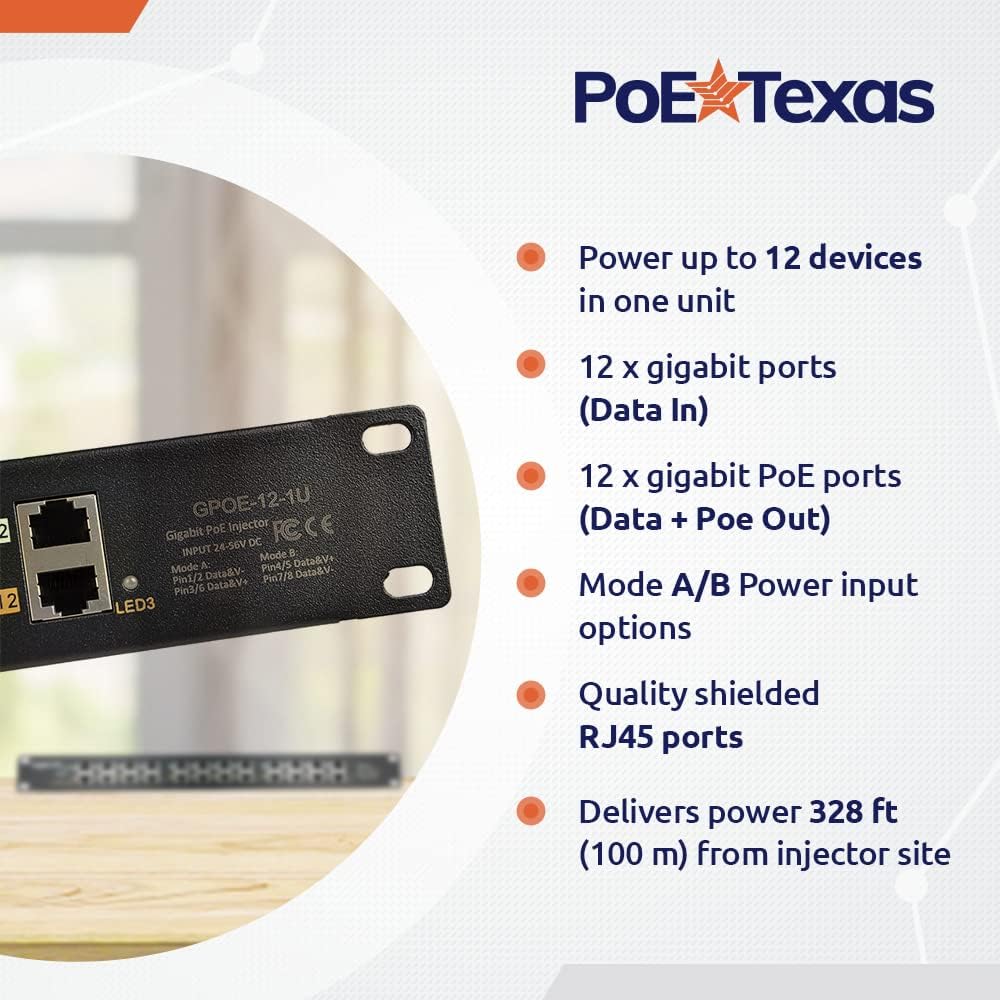 12 Port Gigabit Passive PoE Injector with 24V 120 Watt Power Supply U510816