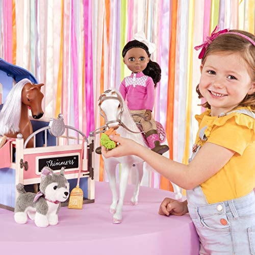 14-Inch Fashion Doll Blonde Hair Green Eyes Pink Cardigan Skirt Cat Outfit Z56563