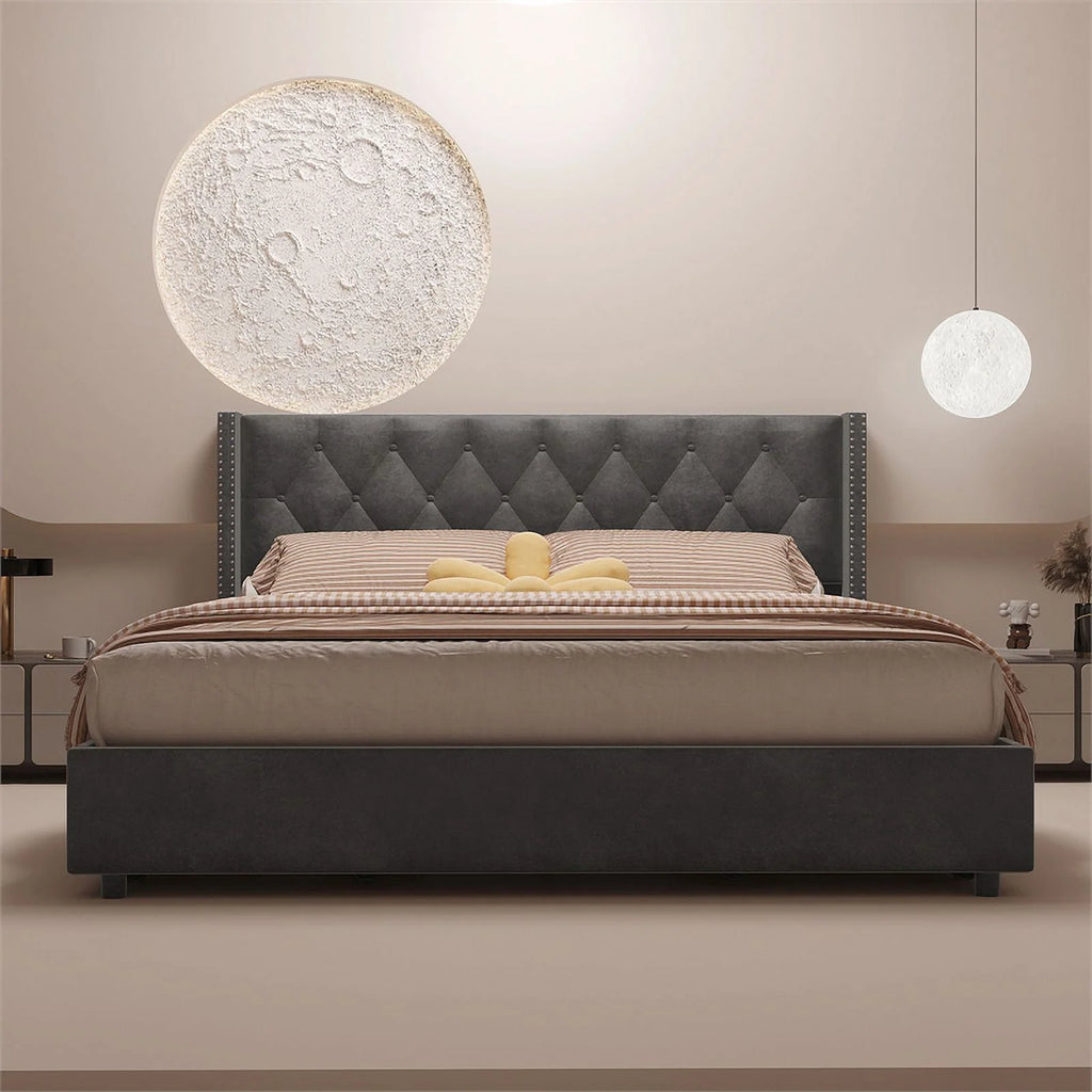 Velvet King Size Platform Bed S5895