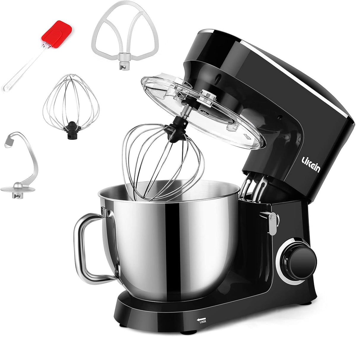 7.4QT 660W White Electric Stand Mixer with Dough Hook, Mixing Beater, Whisk, Splash Guard M4044