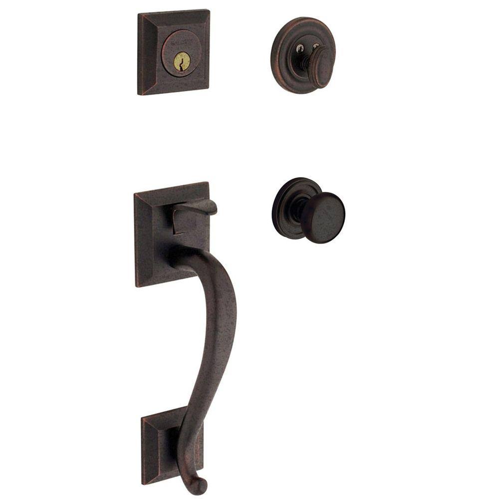 Distressed Oil-Rubbed Bronze Handleset with Knob O95282