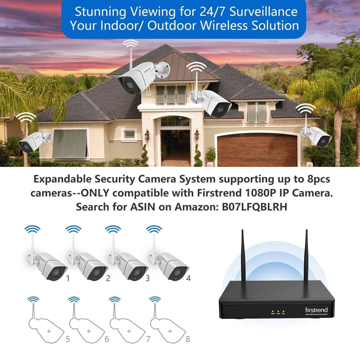 1080P Wireless Security Camera System with 4pcs IP Camera and 2TB Hard Drive F887372