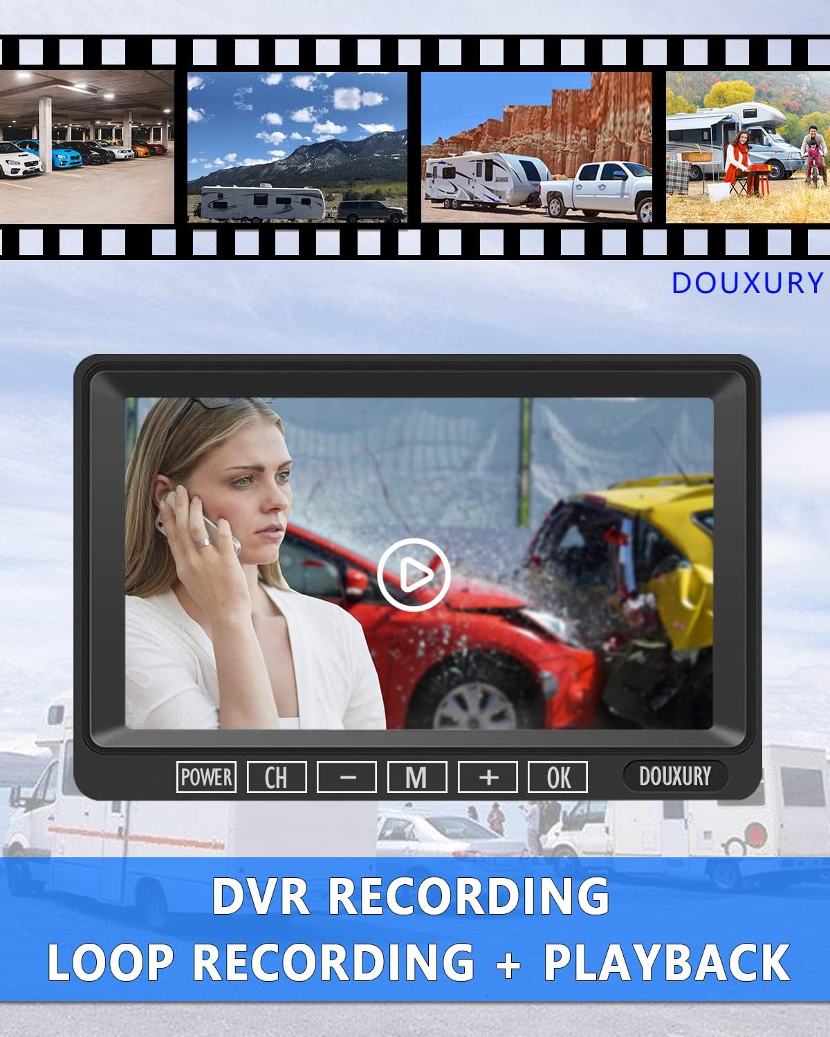 1080P Digital Wireless Backup Camera System 7'' Monitor IP69K Waterproof Night Vision S29790