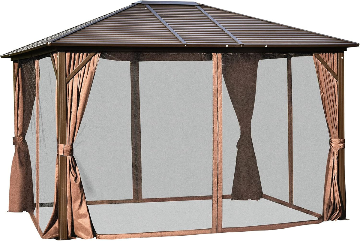 10x12 Hardtop Aluminum Gazebo with Curtains and Netting P49483