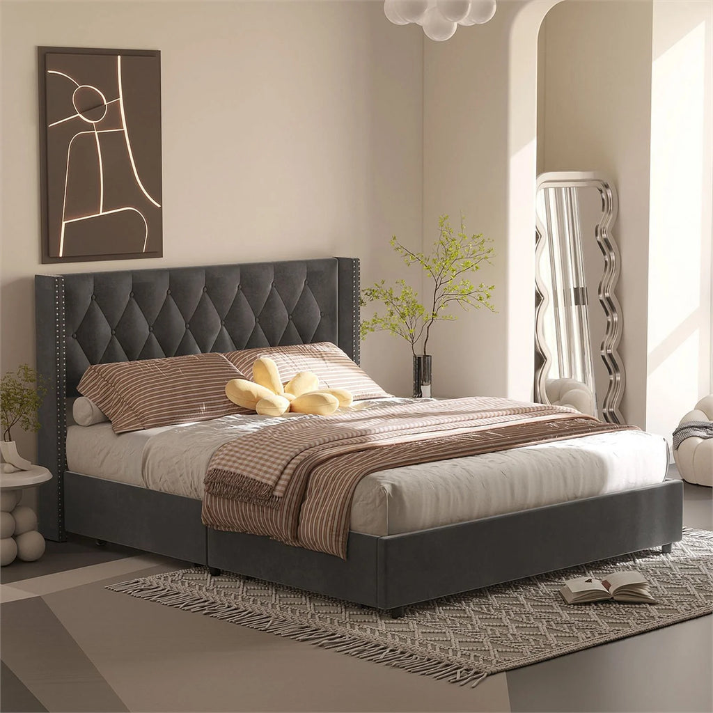 Velvet King Size Platform Bed S5895