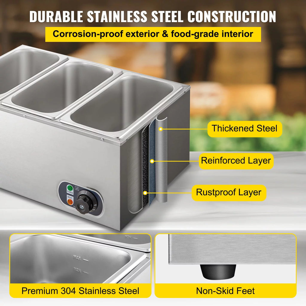 Food Warmer Bain Marie Steam Table 3-pan 850w K6013