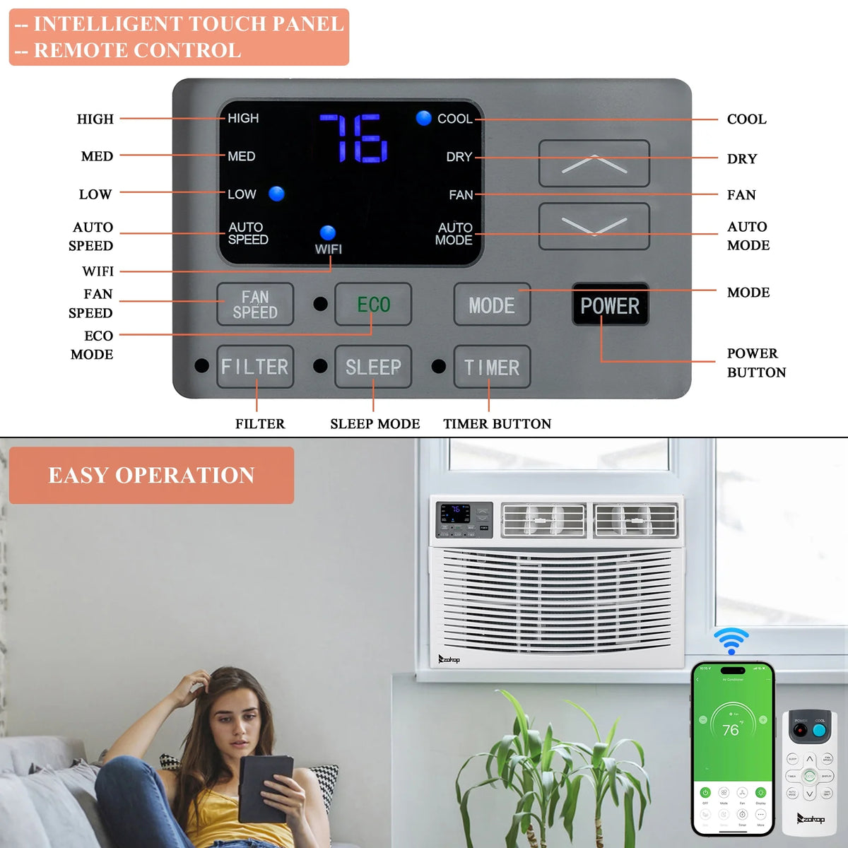 12000BTU 110V Window-Mounted Air Conditioner with Remote Control L8584