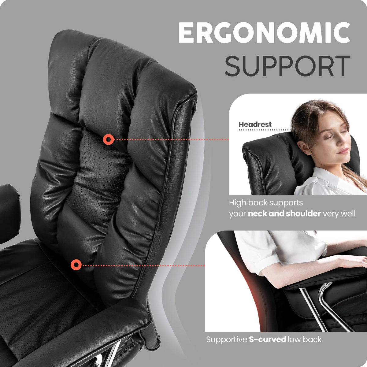 Black PU Leather Reclining Office Chair K69798
