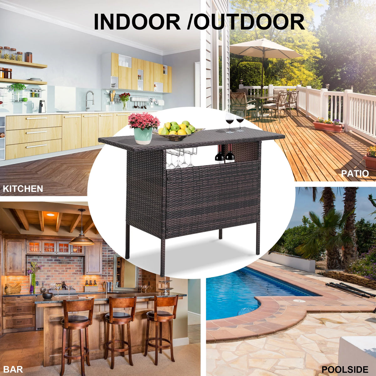 Outdoor Wicker Bar with 2 Storage Shelves J359