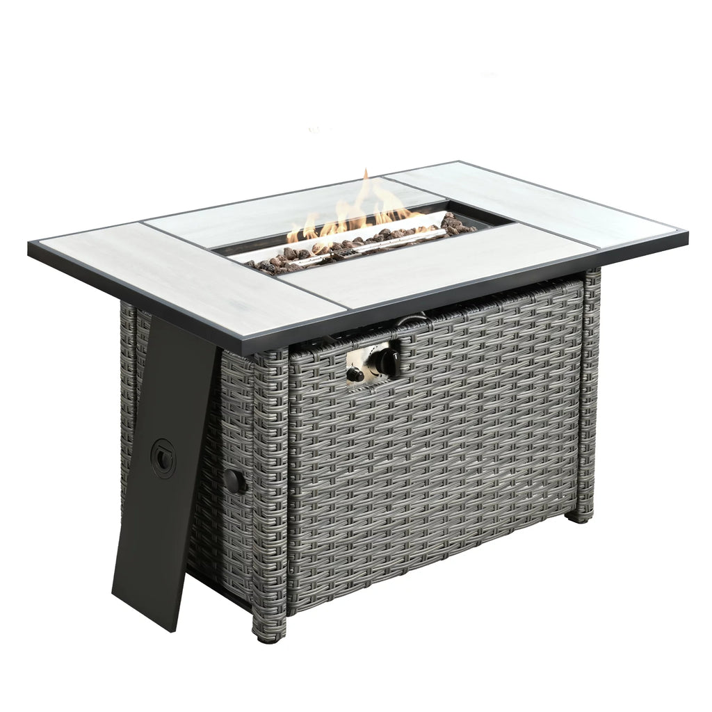 Outdoor Wicker Propane Fire Pit Table 42-Inch 50,000 BTU with Cover & Lid B3722