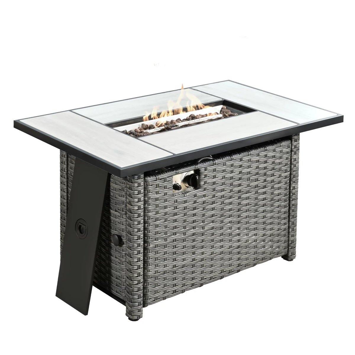 Outdoor Wicker Propane Fire Pit Table 42-Inch 50,000 BTU with Cover & Lid B3722