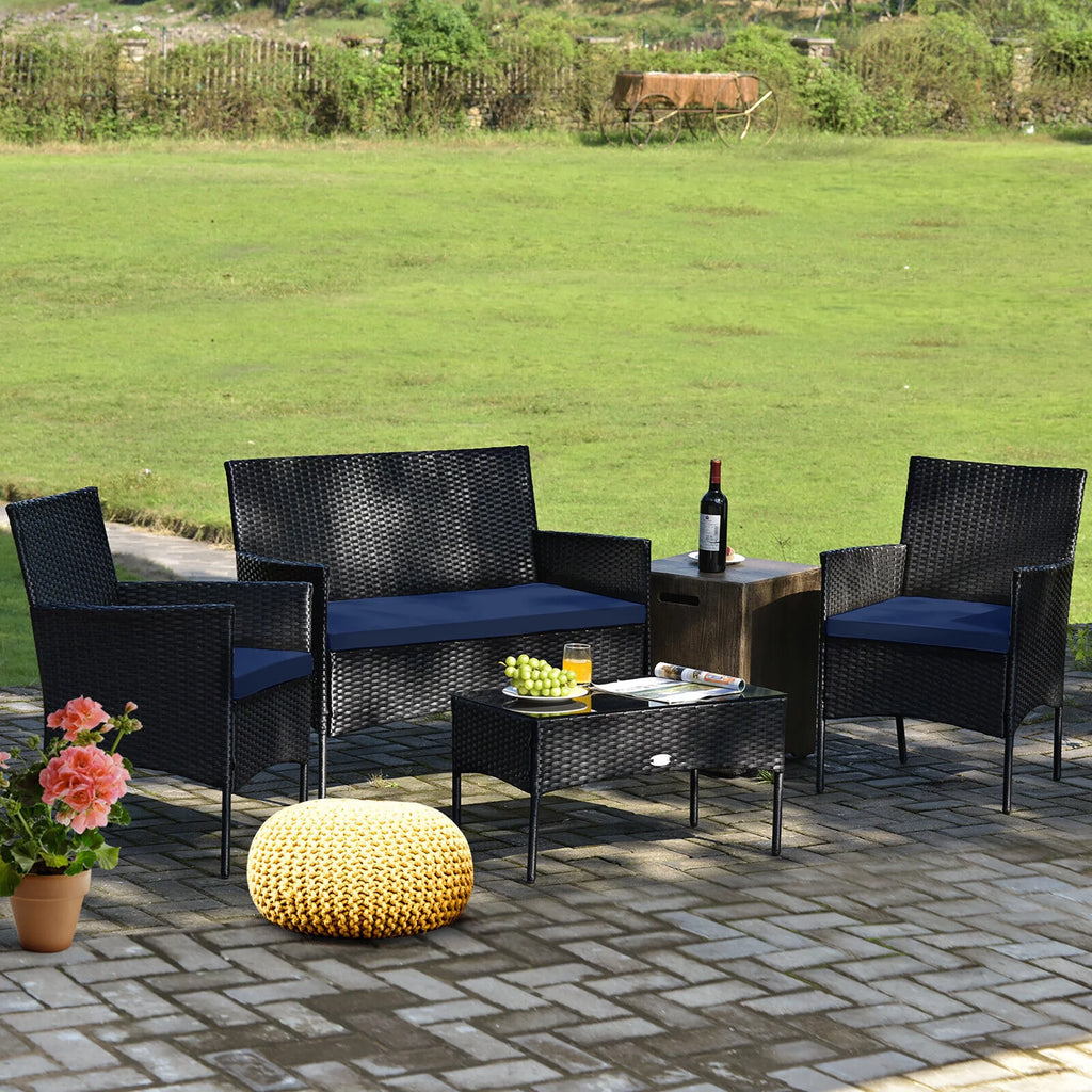 4 Pcs Outdoor Rattan Furniture Set with Cushion J7459