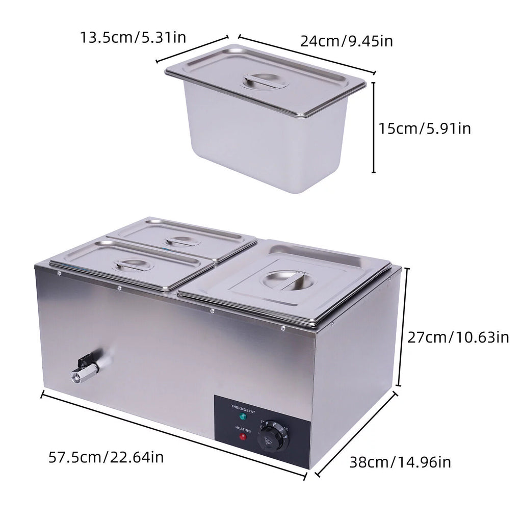 3-Pan Stainless Steel Electric Food Warmer with Lids 600W W548765