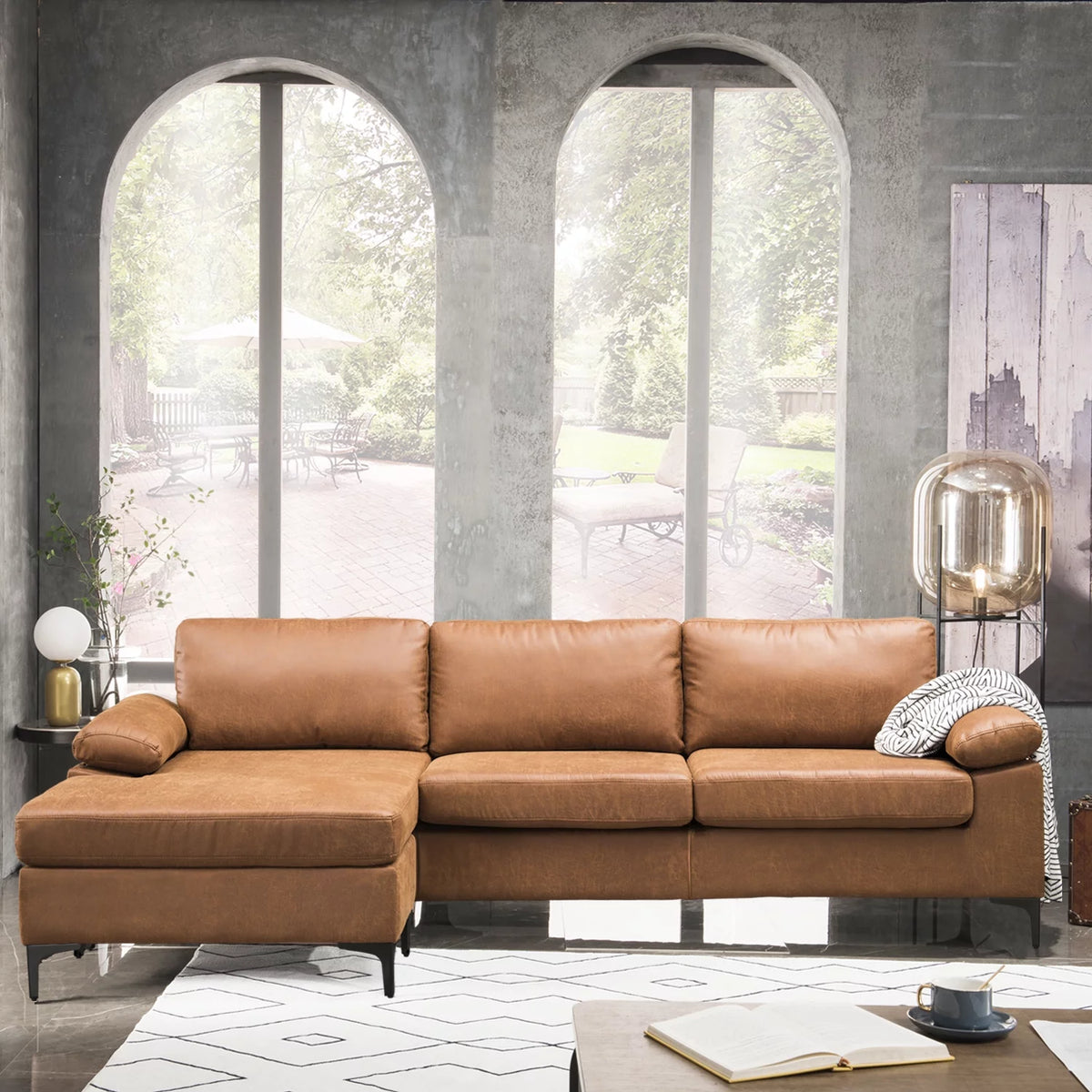 100" Convertible Sectional Sofa L Shaped Suede Couch L176205