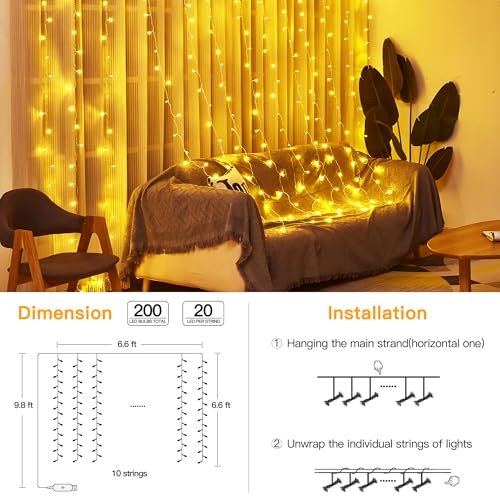 Warm White 200 LED Curtain Lights with Remote G5420
