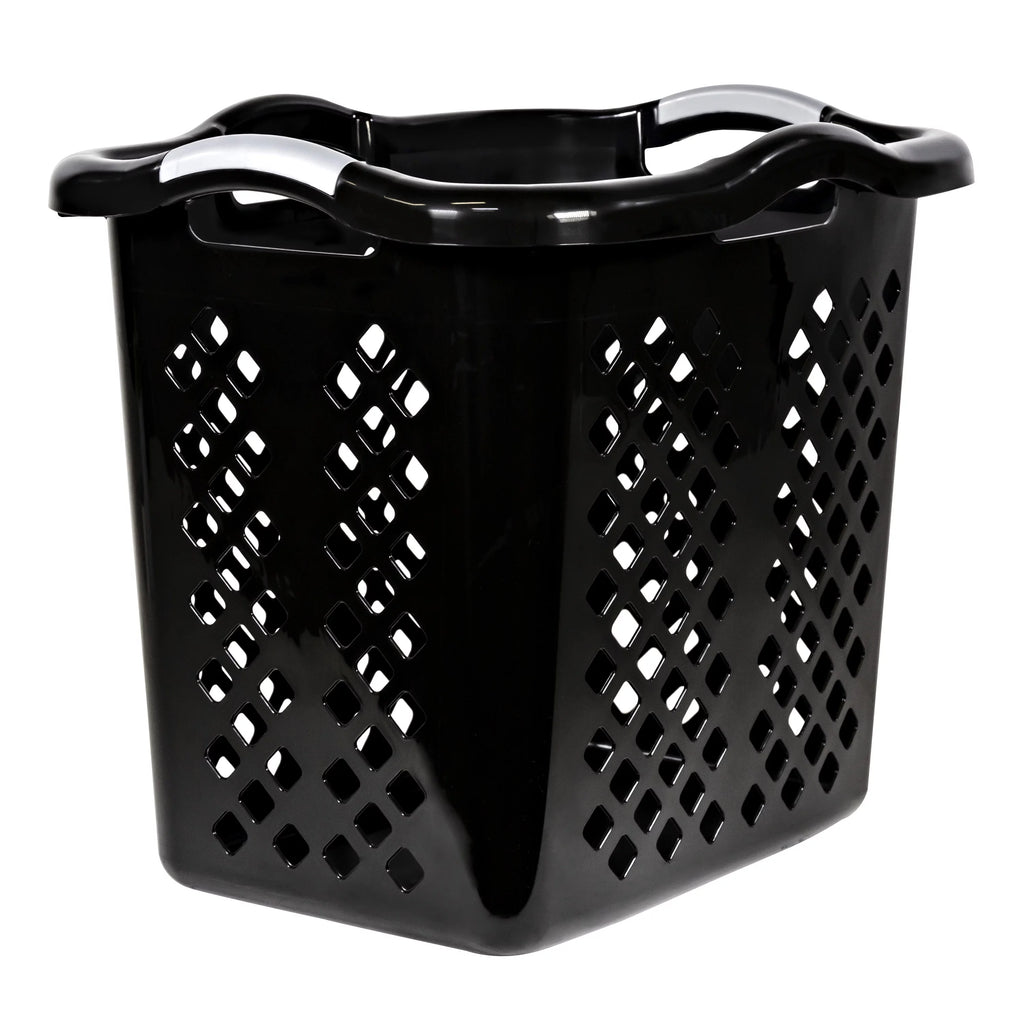 Black 2 Bushel Plastic Laundry Basket with Handles, 2 Pack X345181