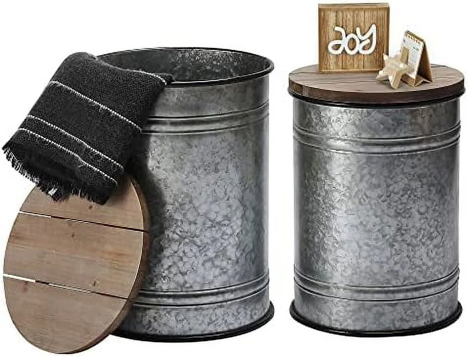 Rustic Ottoman Seat Stool Side Table Set of 2 A946370