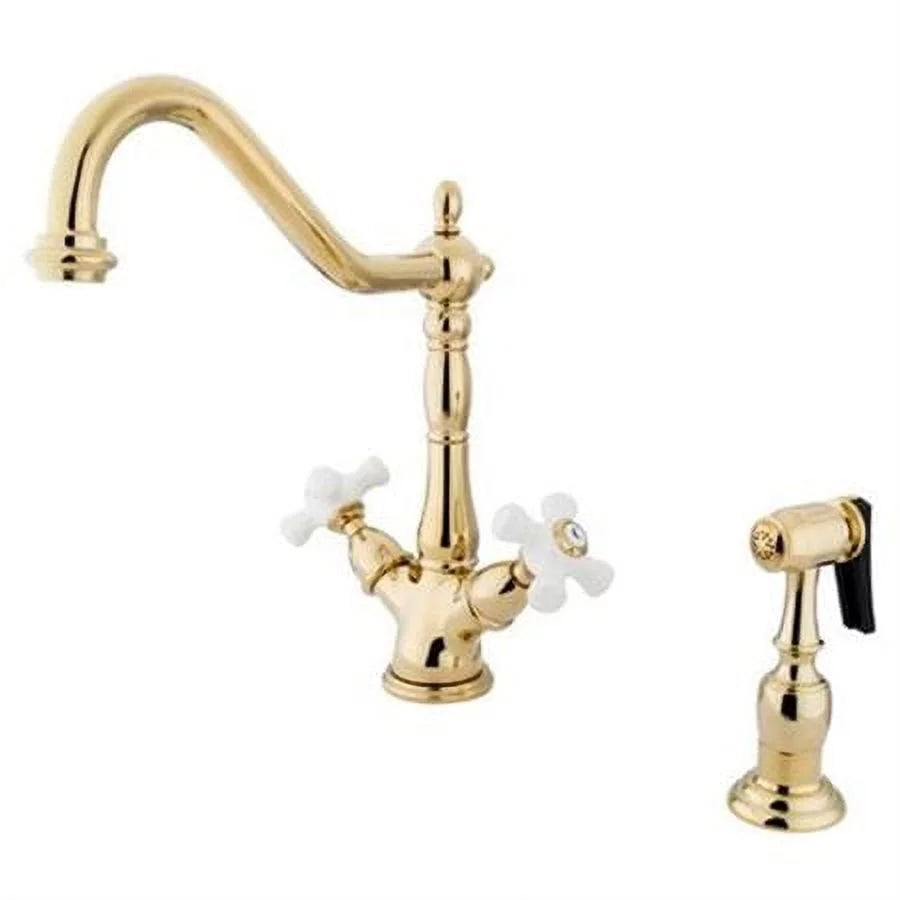Deck Mount Kitchen Faucet with Brass Sprayer Polished Brass T5915