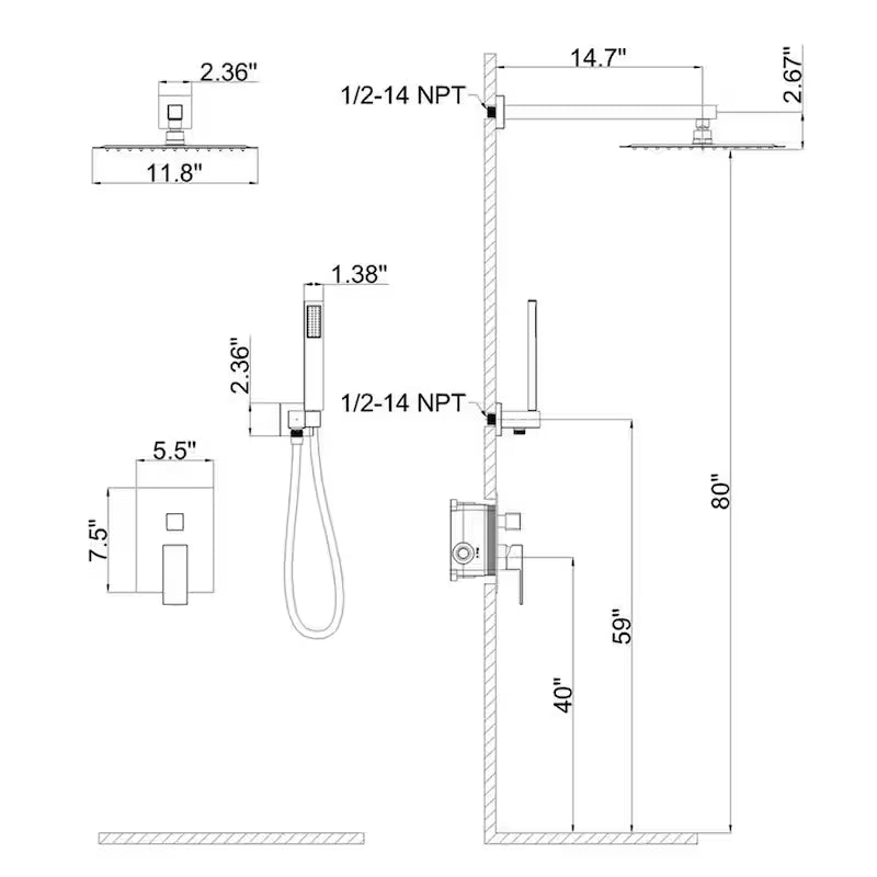 12 in. Dual Shower Heads Fixed and Handheld Shower Head in Chrome N6472