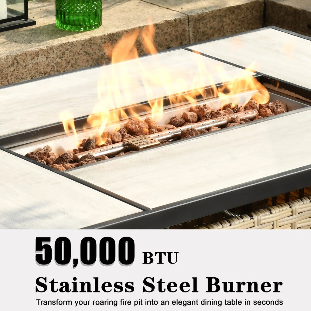 Outdoor Wicker Propane Fire Pit Table 42-Inch 50,000 BTU with Cover & Lid B3722