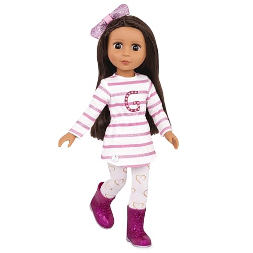 14-Inch Fashion Doll Blonde Hair Green Eyes Pink Cardigan Skirt Cat Outfit Z56563