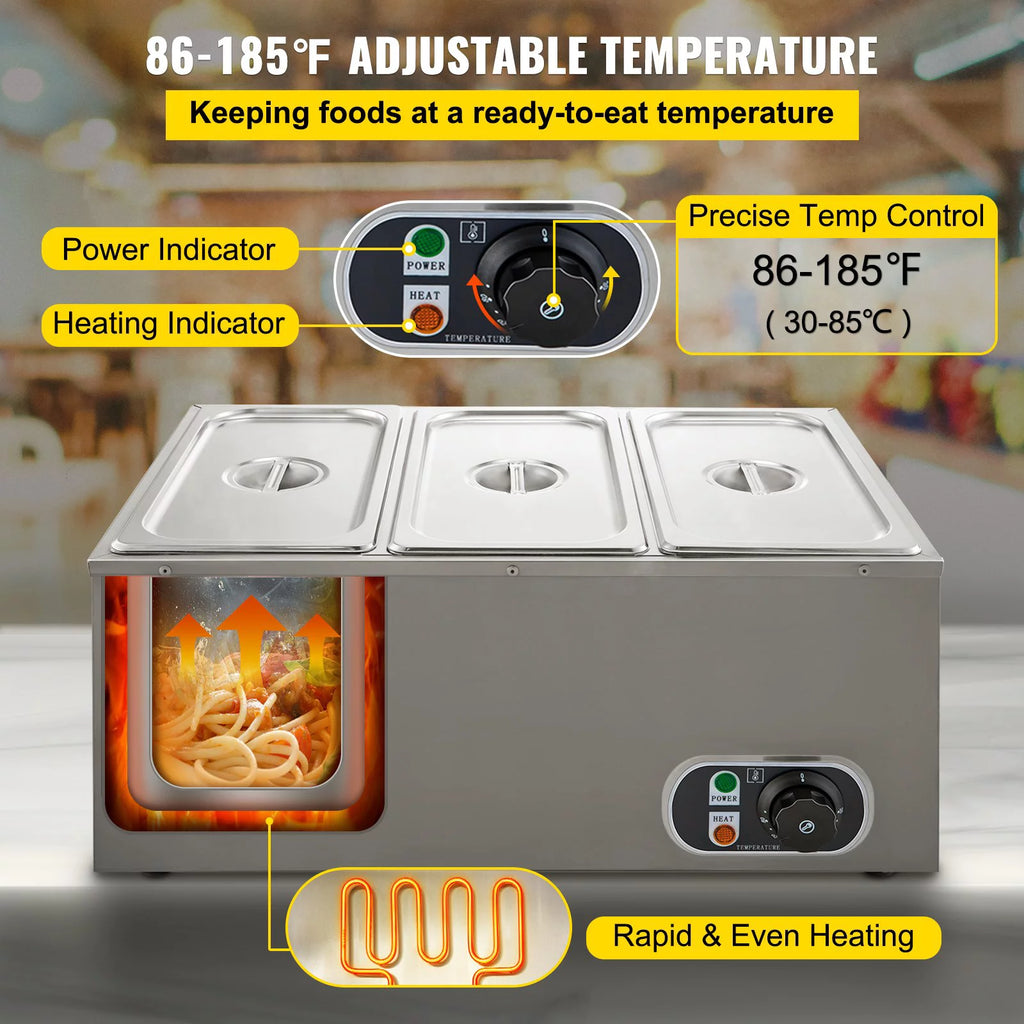 Food Warmer Bain Marie Steam Table 3-pan 850w K6013