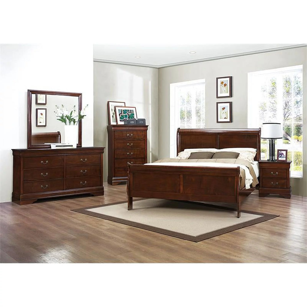 California King Sleigh Bed in Brown Cherry Y446277