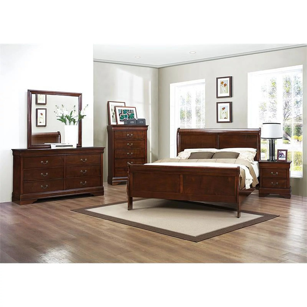 California King Sleigh Bed in Brown Cherry Y446277