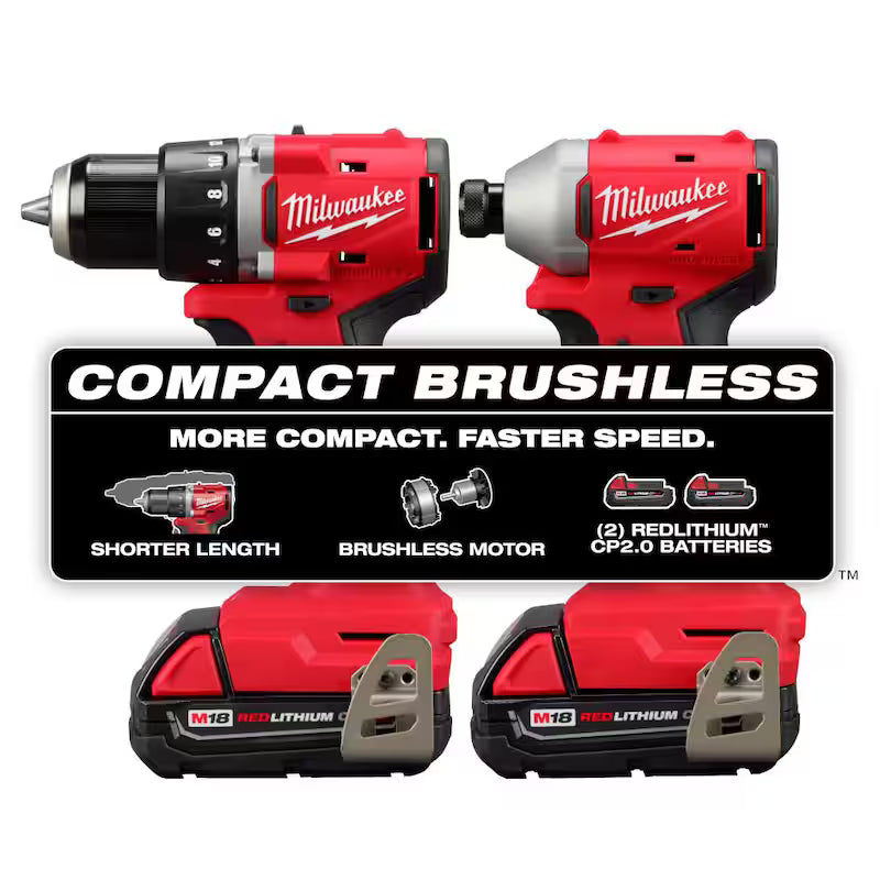 18V Lithium-Ion Brushless Cordless Compact Drill/Impact Combo Kit (2-Tool) with Brushless Grinder Z12046