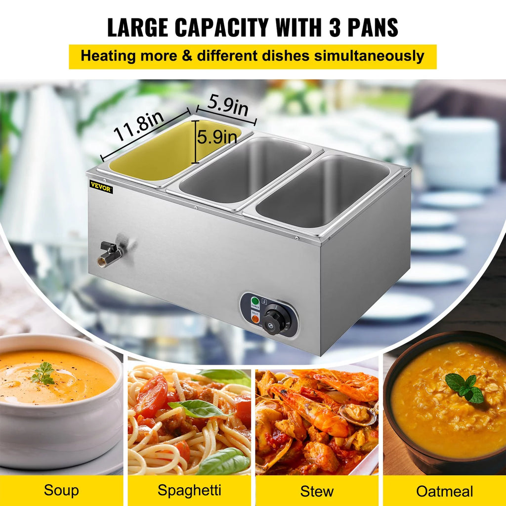 Food Warmer Bain Marie Steam Table 3-pan 850w K6013