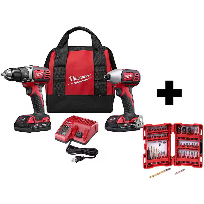 18V Cordless Drill Driver Impact Driver Combo Kit 2-Tool with 50PC Bit Set X358