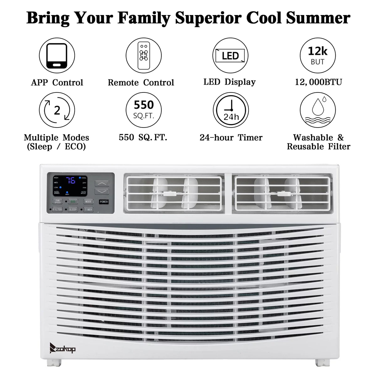 12000BTU 110V Window-Mounted Air Conditioner with Remote Control L8584